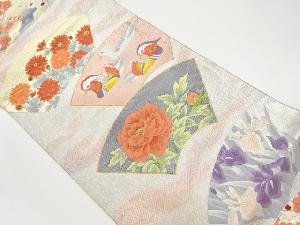 リサイクル　佐賀錦地紙に花・鴛鴦模様織出し袋帯